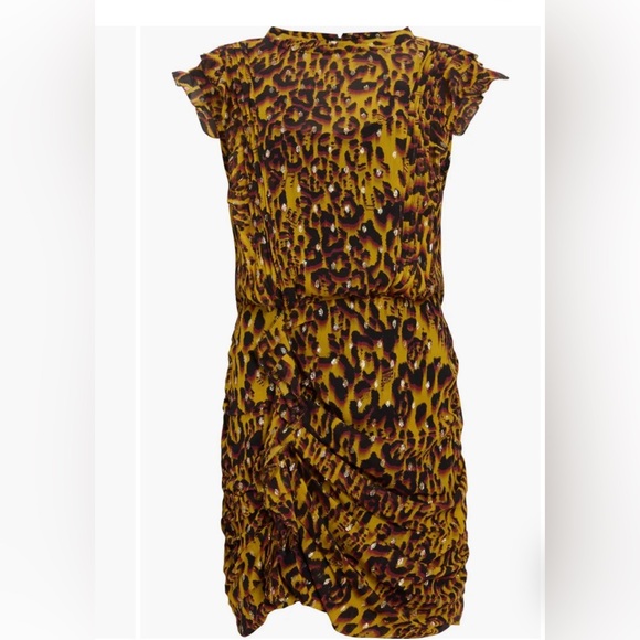 All Saints Hali Pleated Leopard Notes Yellow Multi Mini Dress Size 8 NWT - Picture 4 of 16